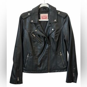 Levi's classic Black Faux Leather Moto Jacket with Asymmetrical Zip Medium